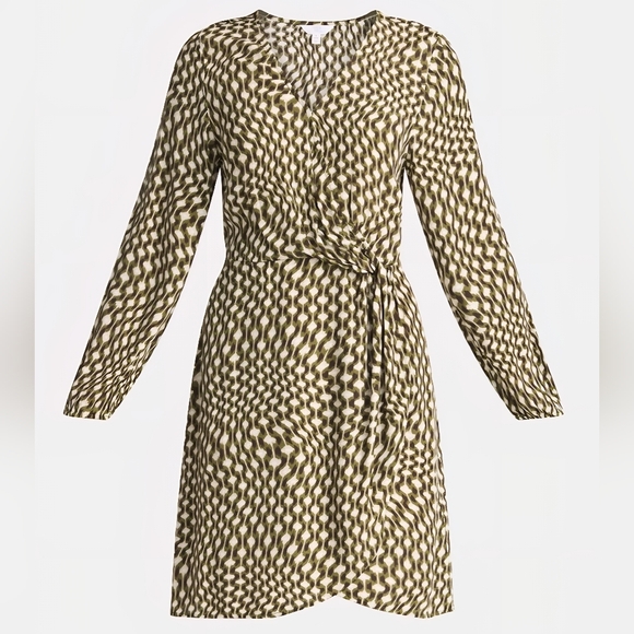 Dresses & Skirts - NWT! Elegant Olive Patterned Wrap Dress
